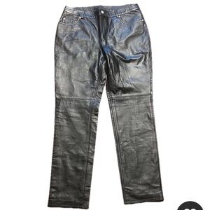 Newport News Jeanology Black Leather Pants Size  12 Fully Lined Excellent